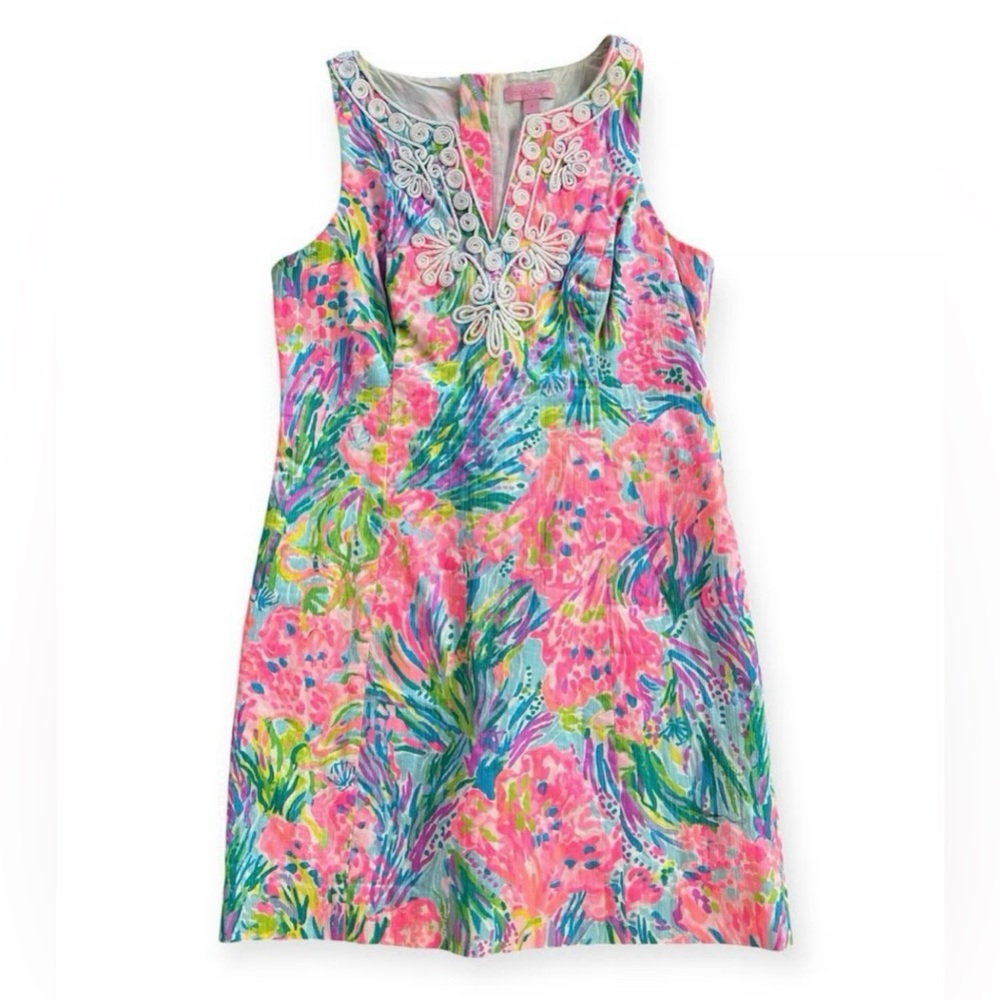 Lilly Pulitzer Gabby Fan Sea Pants Multi Corded Lace Detail Shift Dress